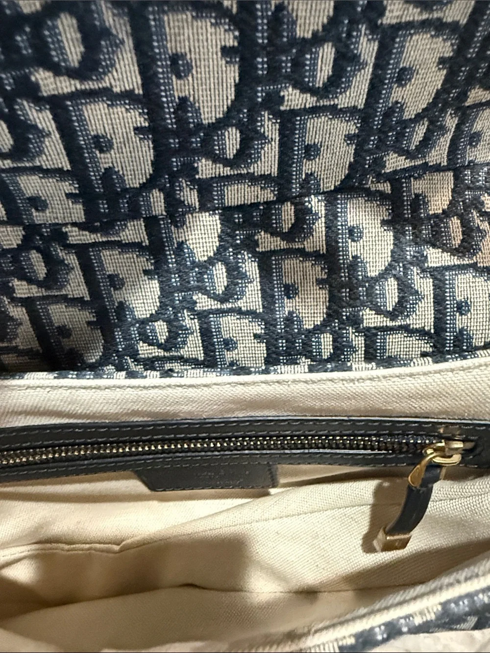 Christian Dior Blue Oblique Jacquard Saddle Bag Medium